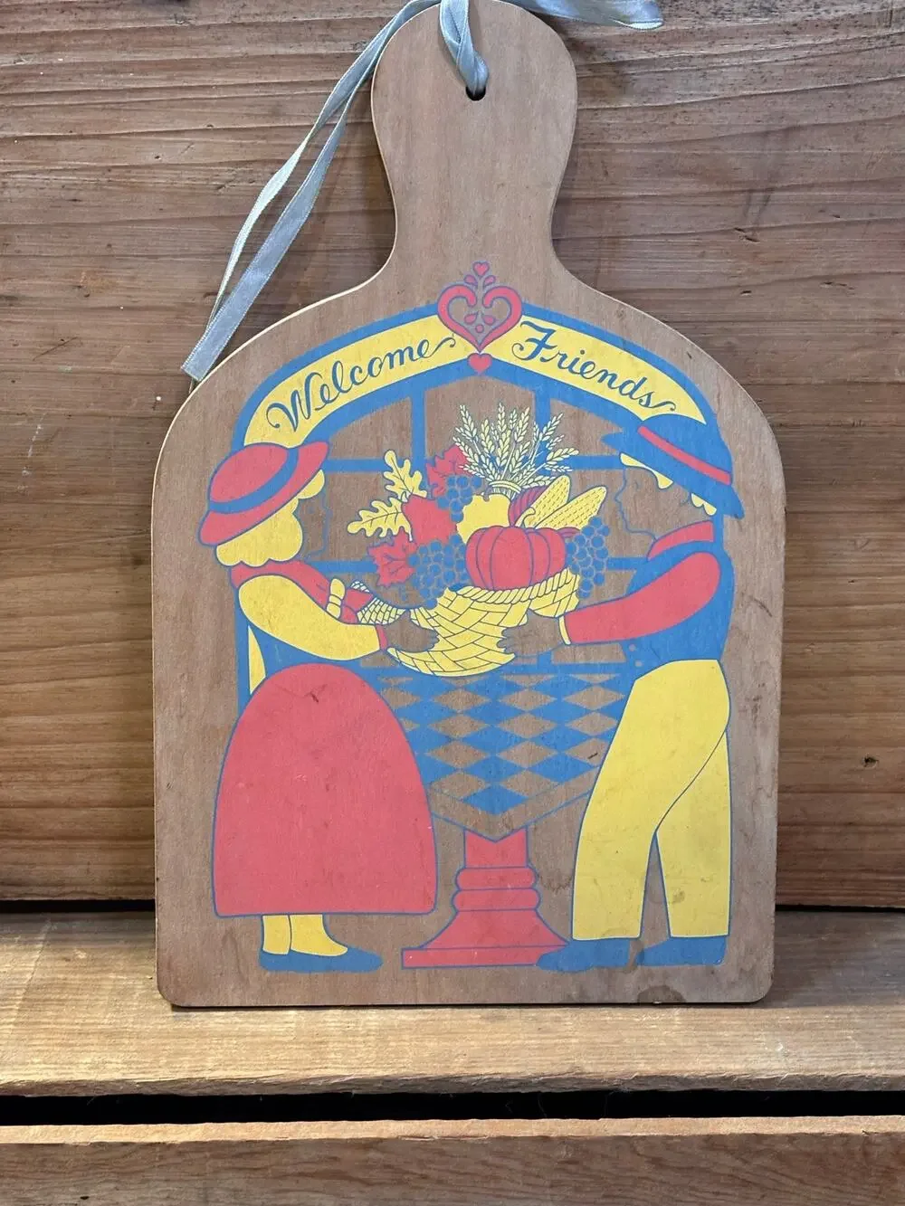 Vintage 1990s Decorative Cutting Board Pennsylvania Dutch Folk Art Shelf Sitter!